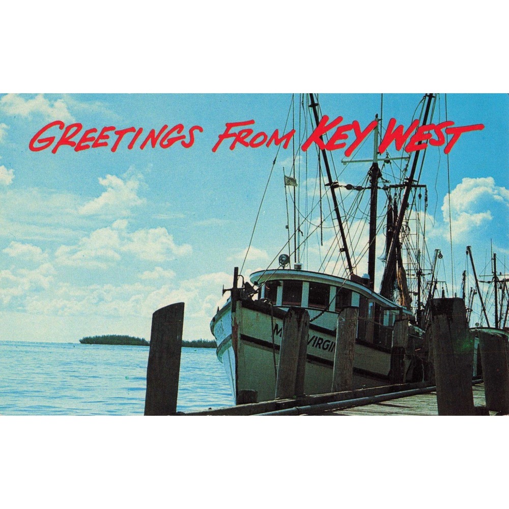 Vintage Greetings From Key West Florida Shrimp Boat Fleet Postcard Schuurman